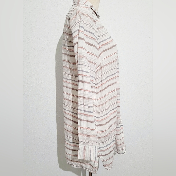 Garnet Hill Easy care 100% Linen Tunic Stripped Buttonup Blouse Oversized Size S - Picture 2 of 11